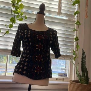 LUCKY BRAND 3/4 LENGTH SLEEVE EMBROIDERED SHIRT